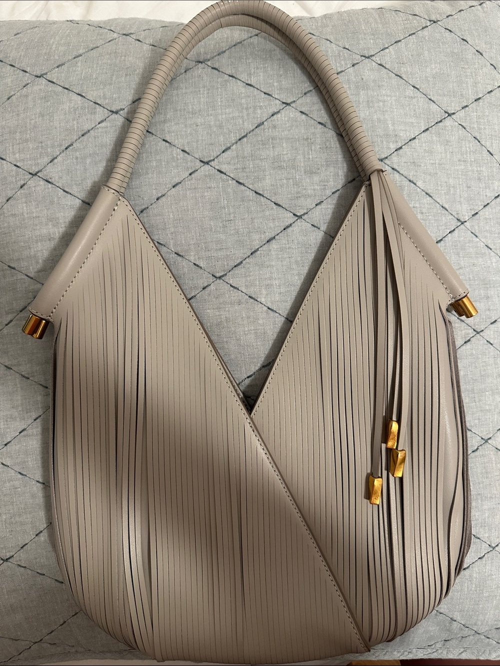 Donna Karan Taupe Fringe Wrapped-Handle Shoulder Bag